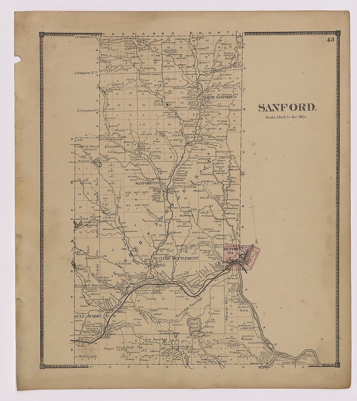 Sanford Township from New Topographical Atlas of Broome County, New York 1866 by Relic Map Company