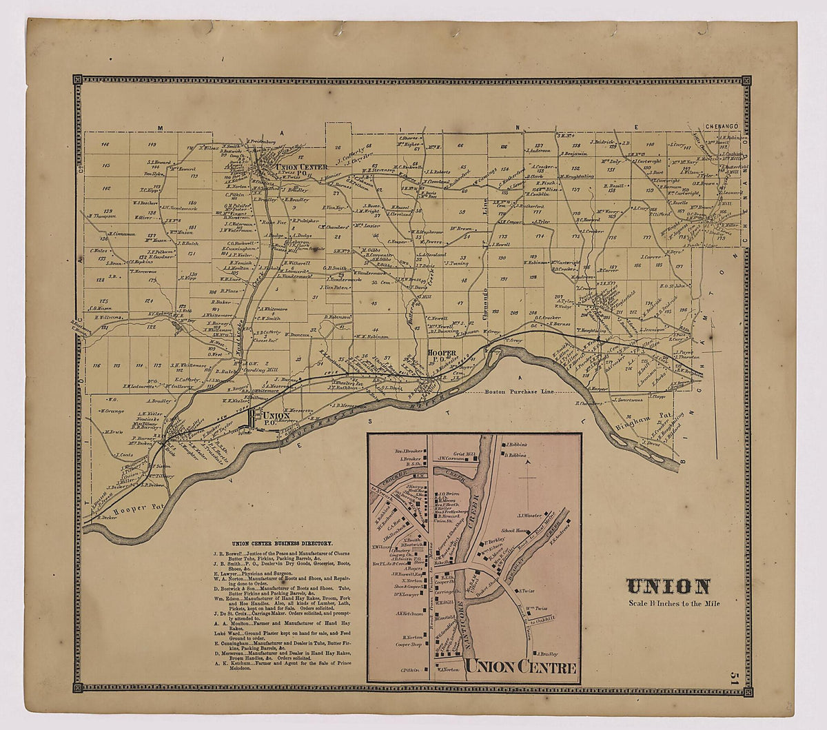 Union Township, Union Centre from New Topographical Atlas of Broome County, New York 1866 by Relic Map Company