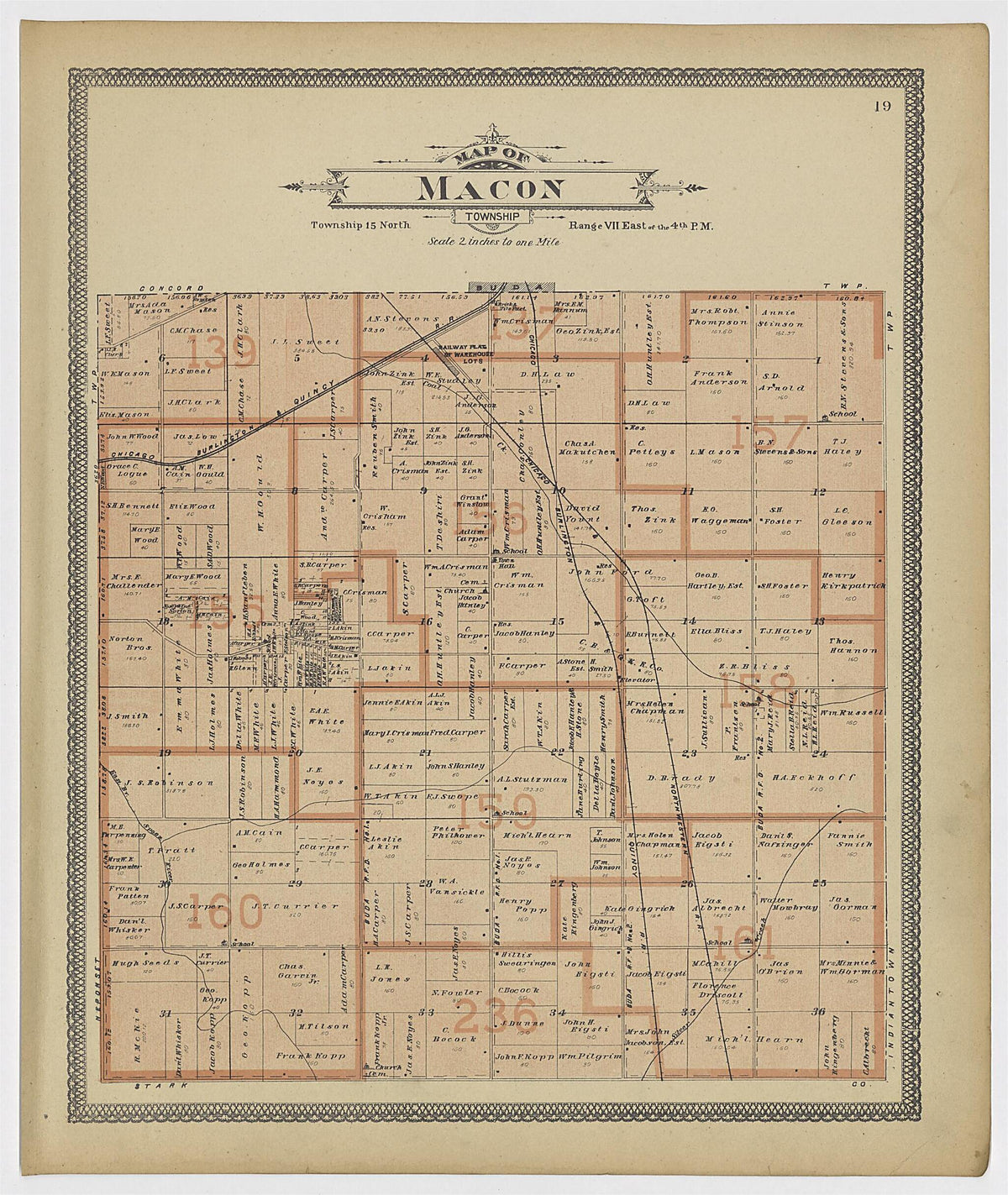 Macon Township from Atlas of Bureau County, Illinois 1905 by Relic Map Company