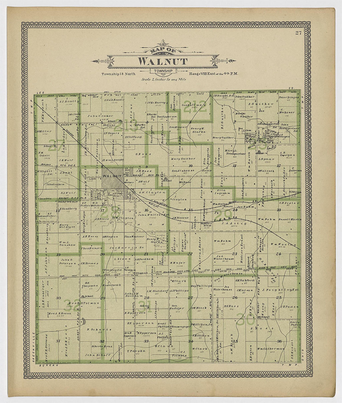 Walnut Township from Atlas of Bureau County, Illinois 1905 by Relic Map Company