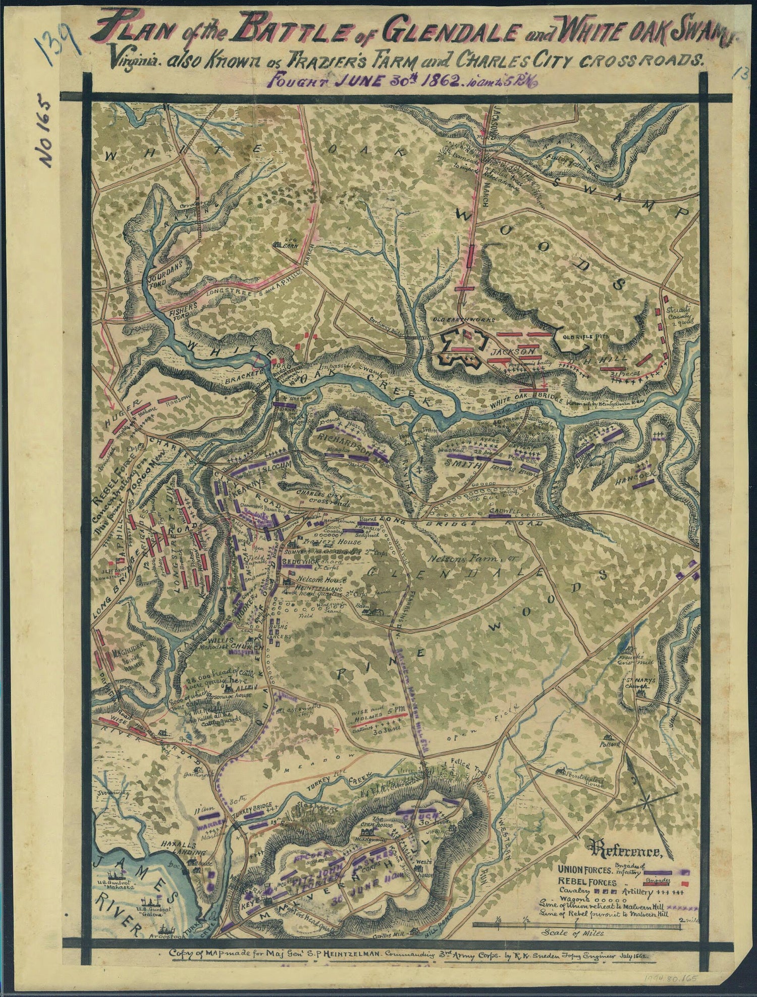 This old map of Plan of the Battle of Glendale and White Oak Swamp, Virginia, Also Known As Frazier&