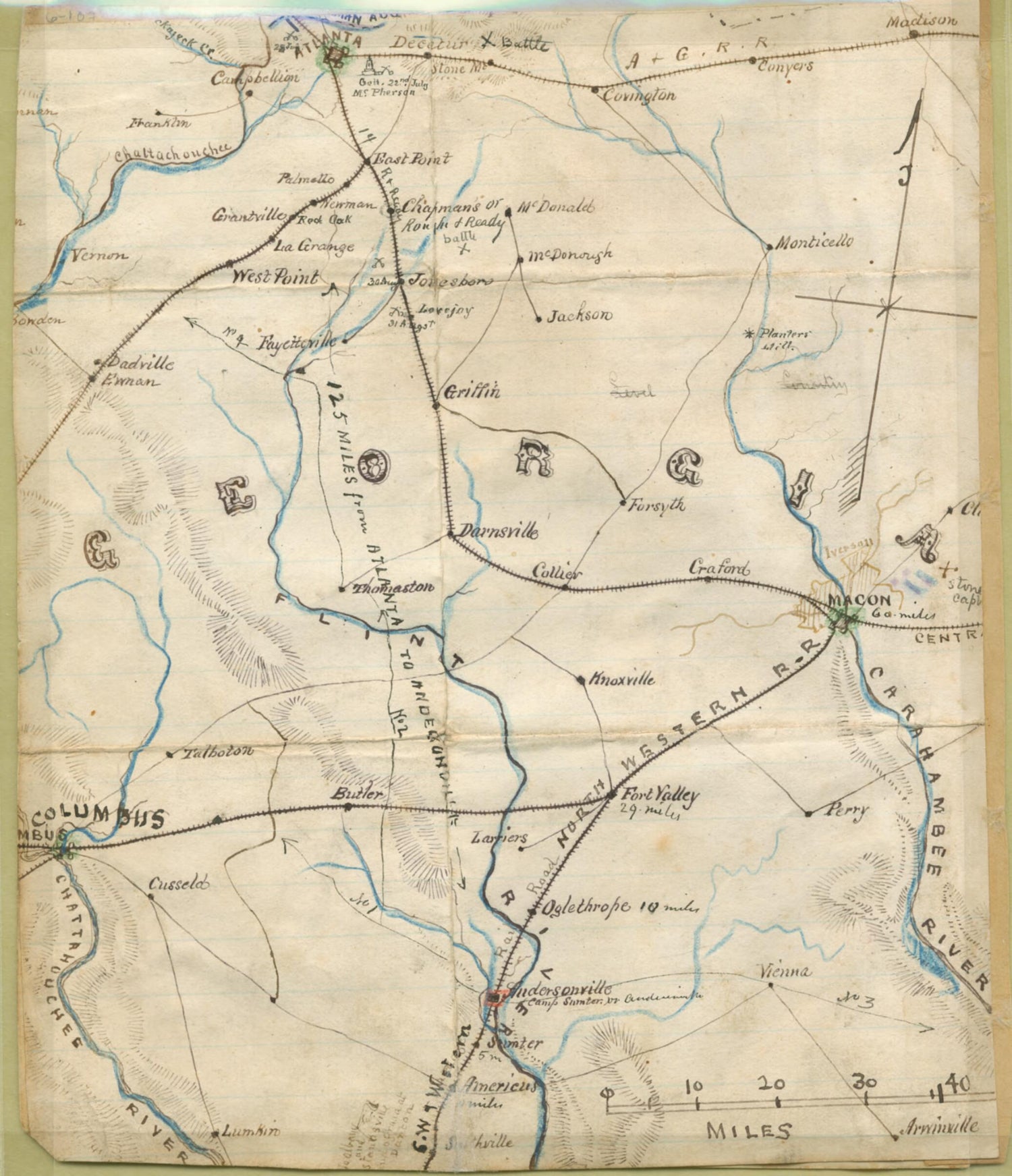 This old map of Georgia from 1861 was created by Robert Knox Sneden in 1861