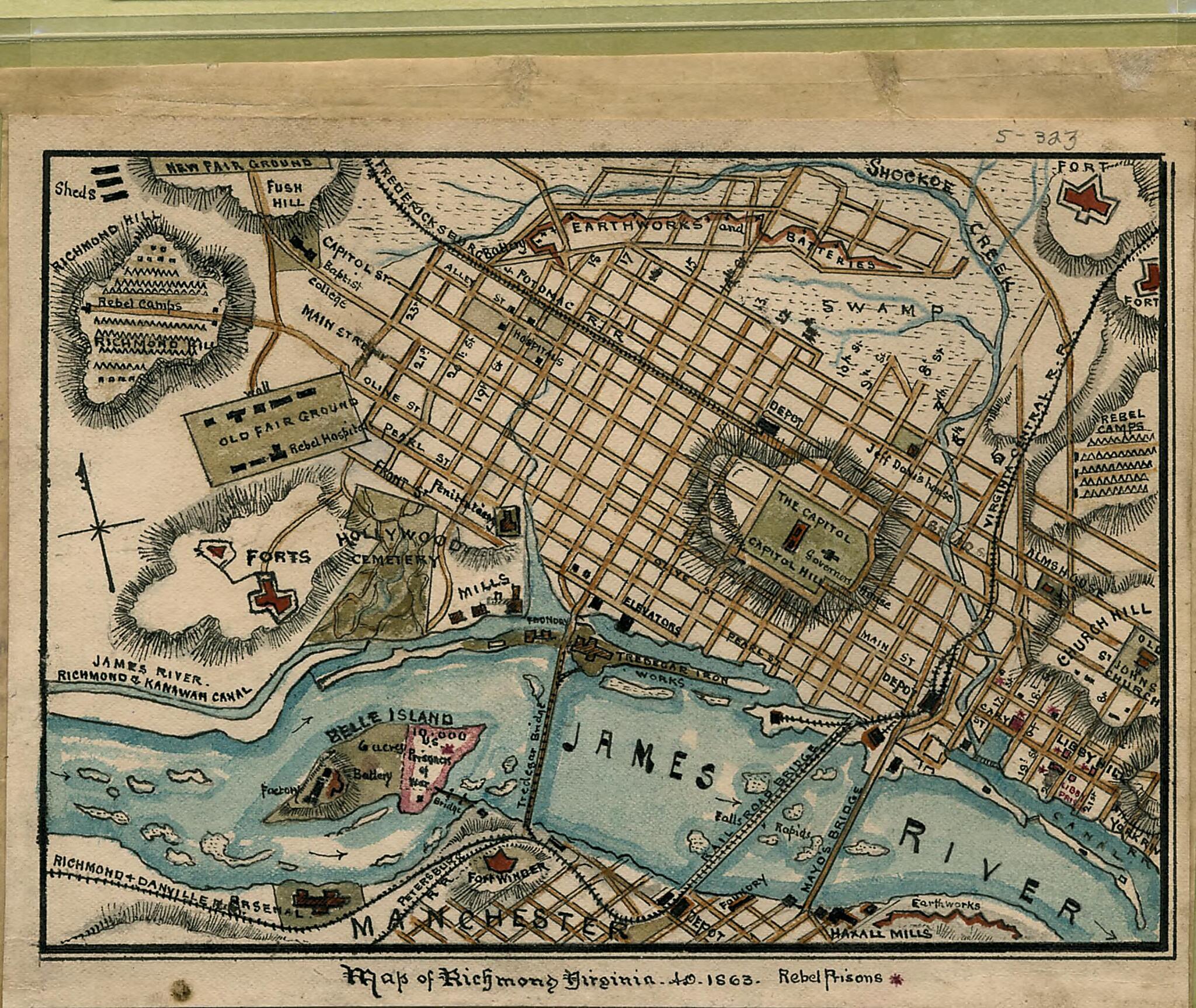 This old map of Map of Richmond, Virginia...from 1863 was created by Robert Knox Sneden in 1863