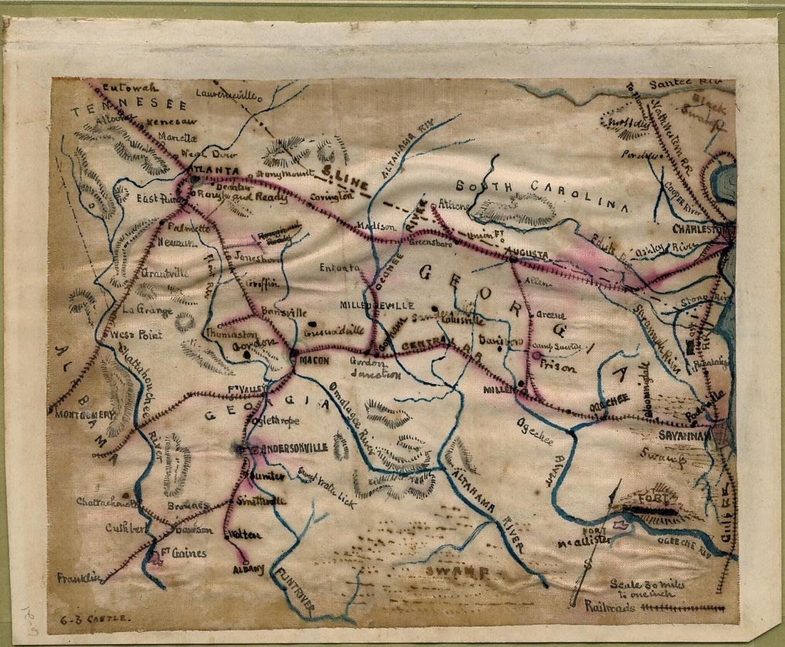 This old map of Map of South Carolina, Georgia, Alabama, and Tennessee. from 1861 was created by Robert Knox Sneden in 1861