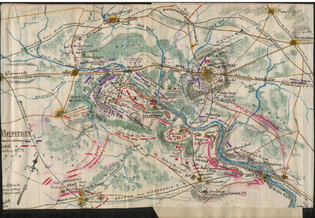 This old map of Map of the First Battle of Bull Run from 1861 was created by Robert Knox Sneden in 1861