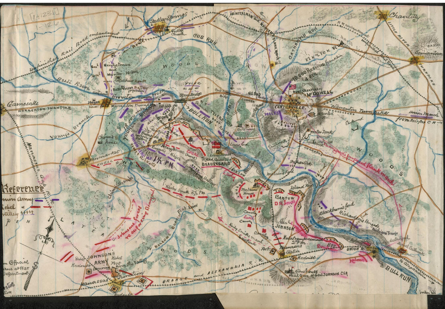 This old map of Map of the First Battle of Bull Run from 1861 was created by Robert Knox Sneden in 1861