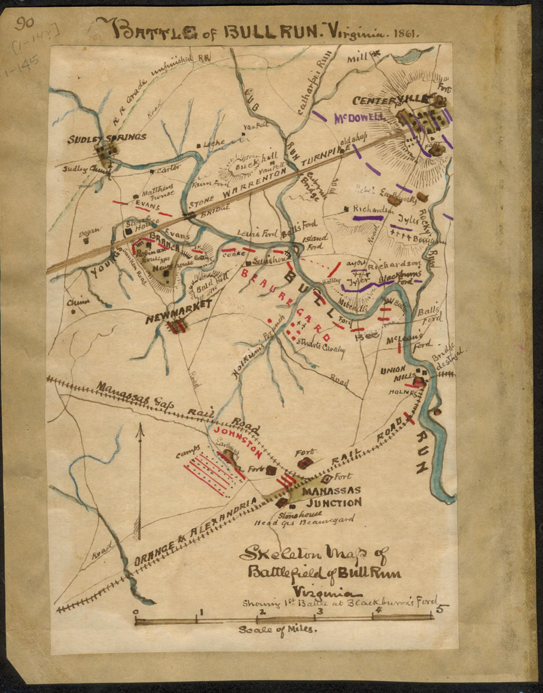 This old map of Skeleton Map of Battlefield of Bull Run Virginia : Showing 1st Battle at Blackburn&