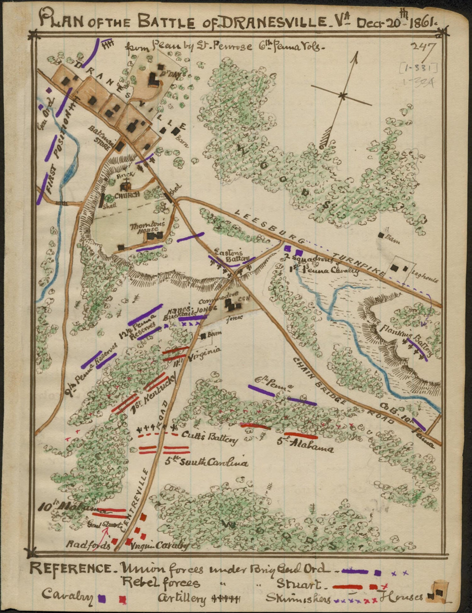 This old map of Plan of the Battle of Dranesville Va Decr 20th 1861 from 12-20 was created by Robert Knox Sneden in 12-20