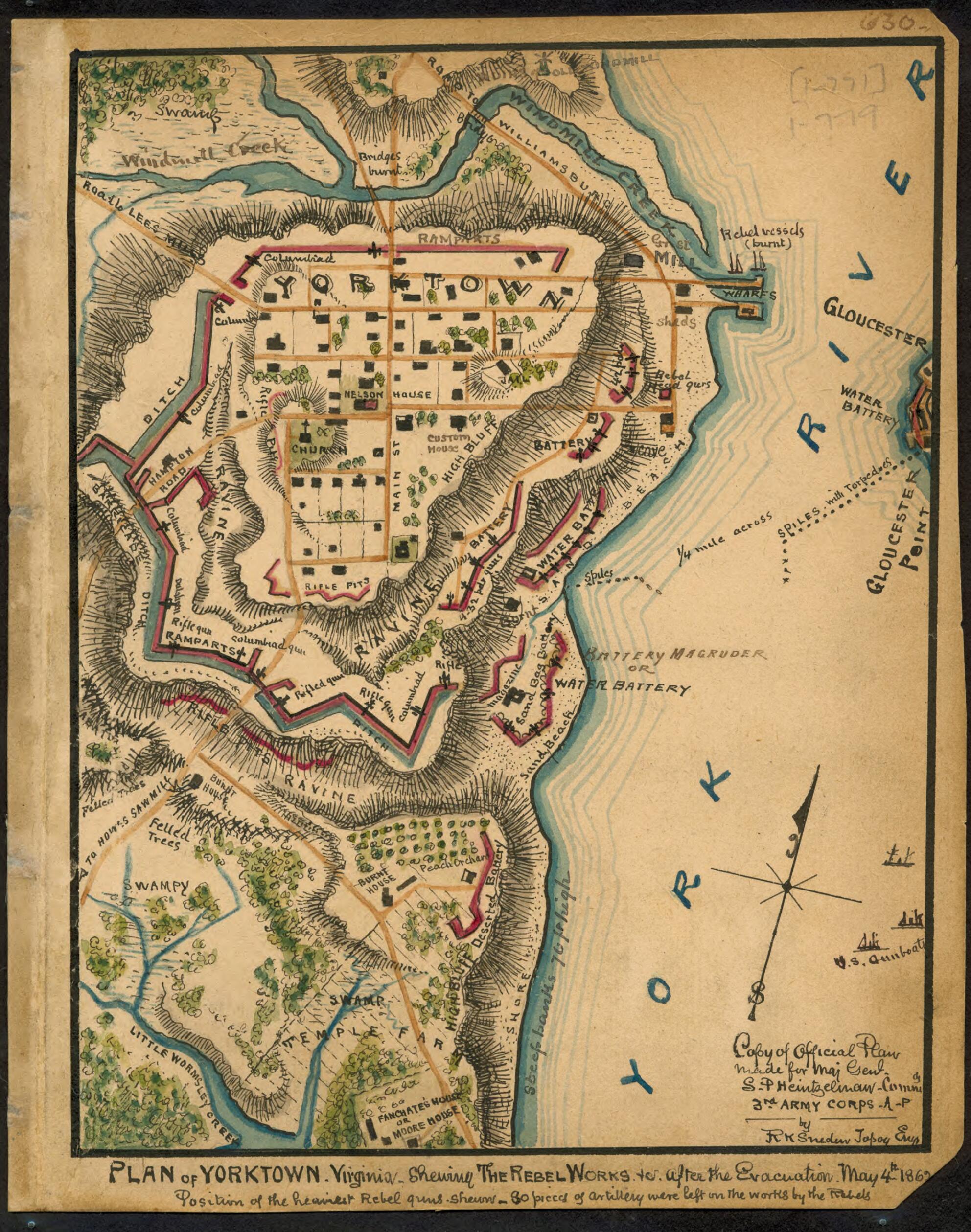 This old map of Plan of Yorktown, Virginia : Showing the Rebel Works After the Evacuation, May 4th, 1862 from 05-04 was created by Robert Knox Sneden in 05-04