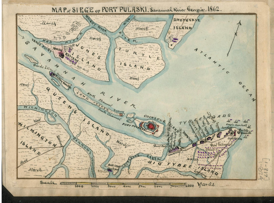 This old map of Map of Siege of Fort Pulaski : Savannah River Georgia. from 1862 was created by Robert Knox Sneden in 1862