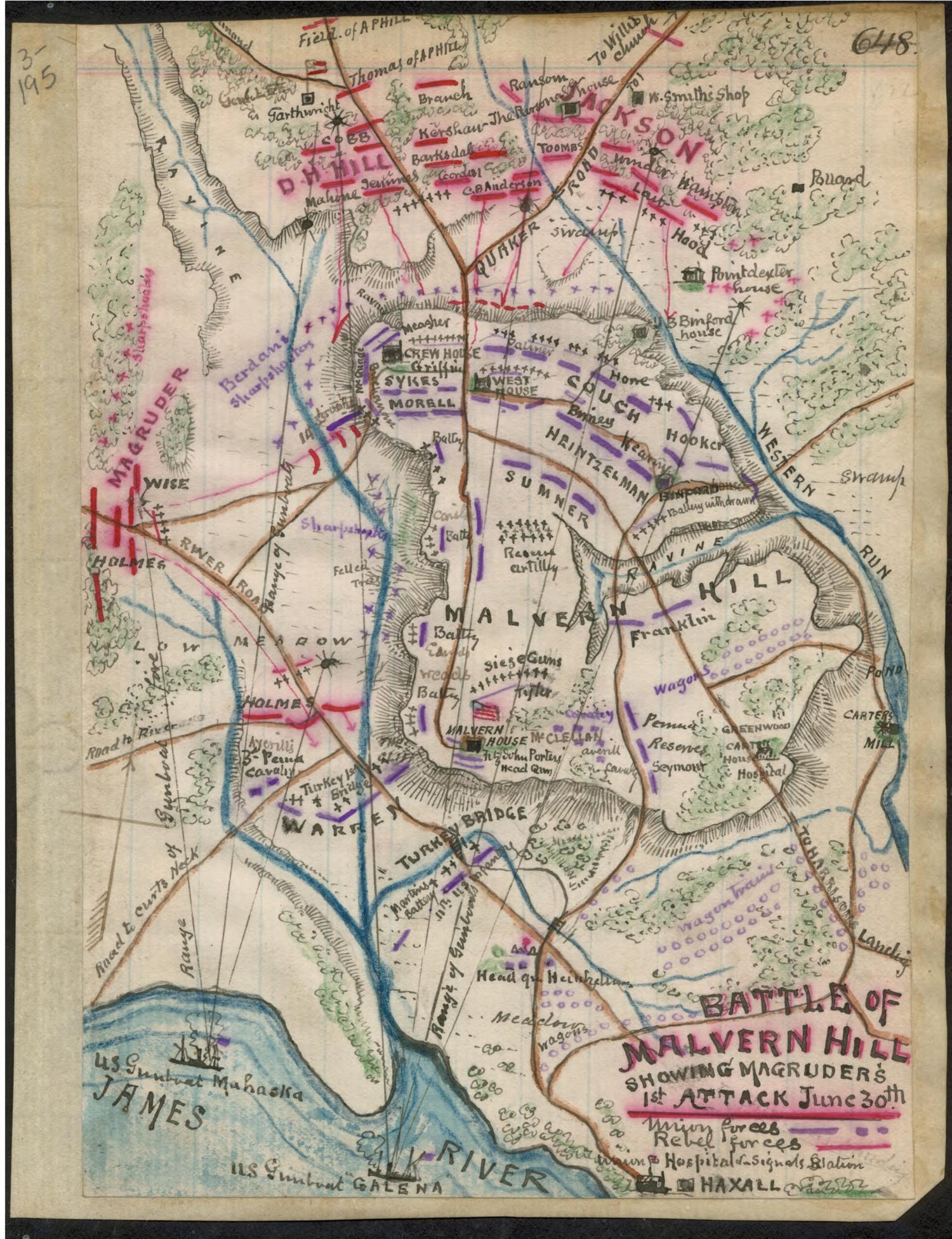 This old map of Battle of Malvern Hill Showing Magruder&