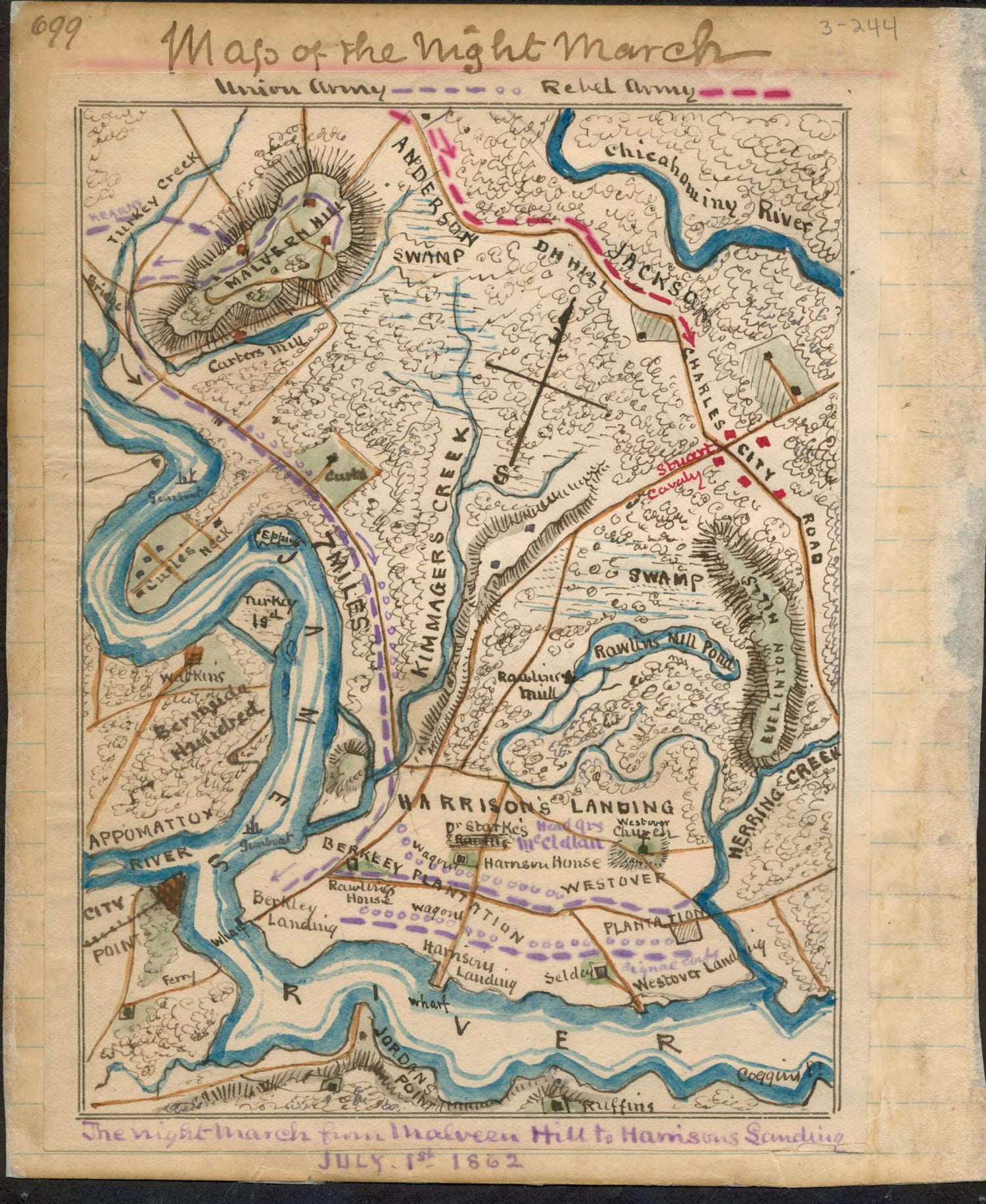 This old map of Map of the Night March from Malvern Hill to Harrison&