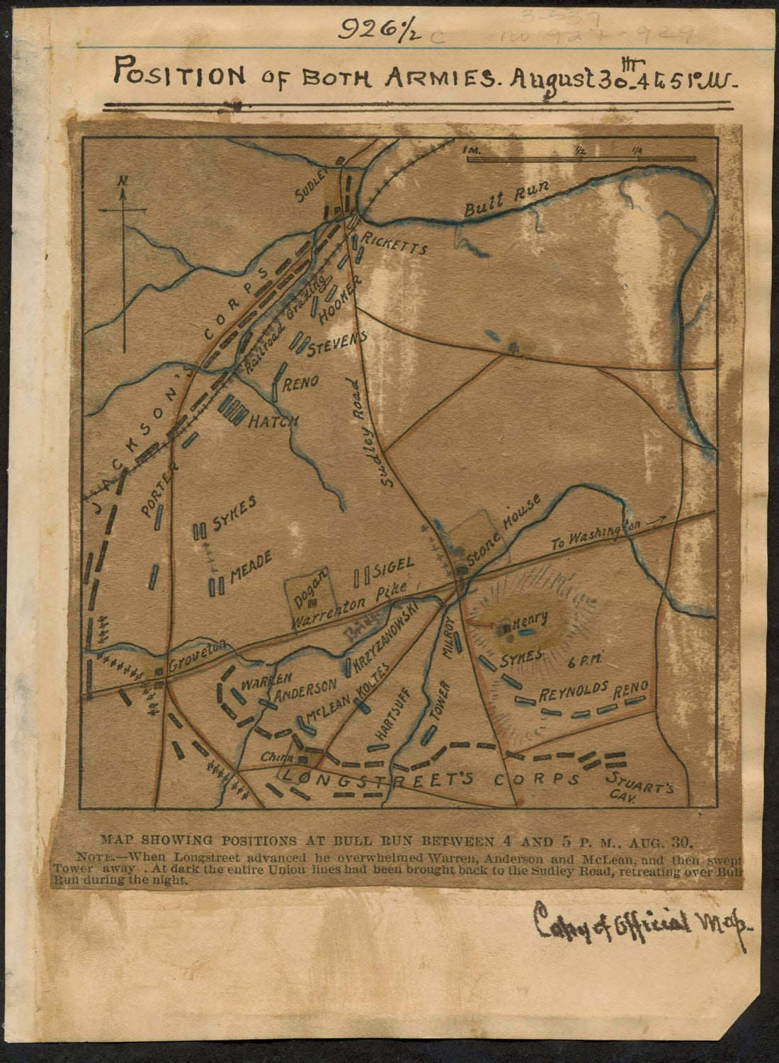 This old map of 4 to 5 P.m from 1862 was created by Robert Knox Sneden in 1862