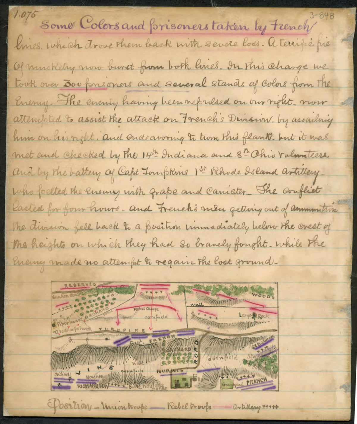 Some Colors and Prisoners Taken by French : map of Action Around Washington Heights, Sharpsburg, Md. 09-17 by Relic Map Company