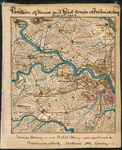 Position of Union and Rebel Armies at Fredericksburg, Decr. 1st 1862 12-01 by Relic Map Company