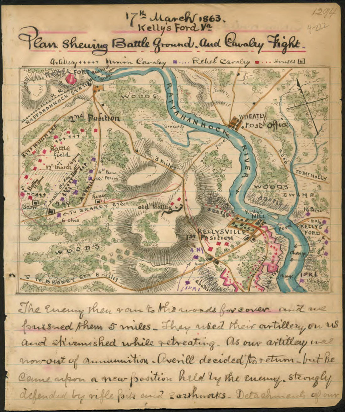 This old map of Plan Shewing sic Battle Ground and Cavalry Fight, 17th March 1863, Kelly&