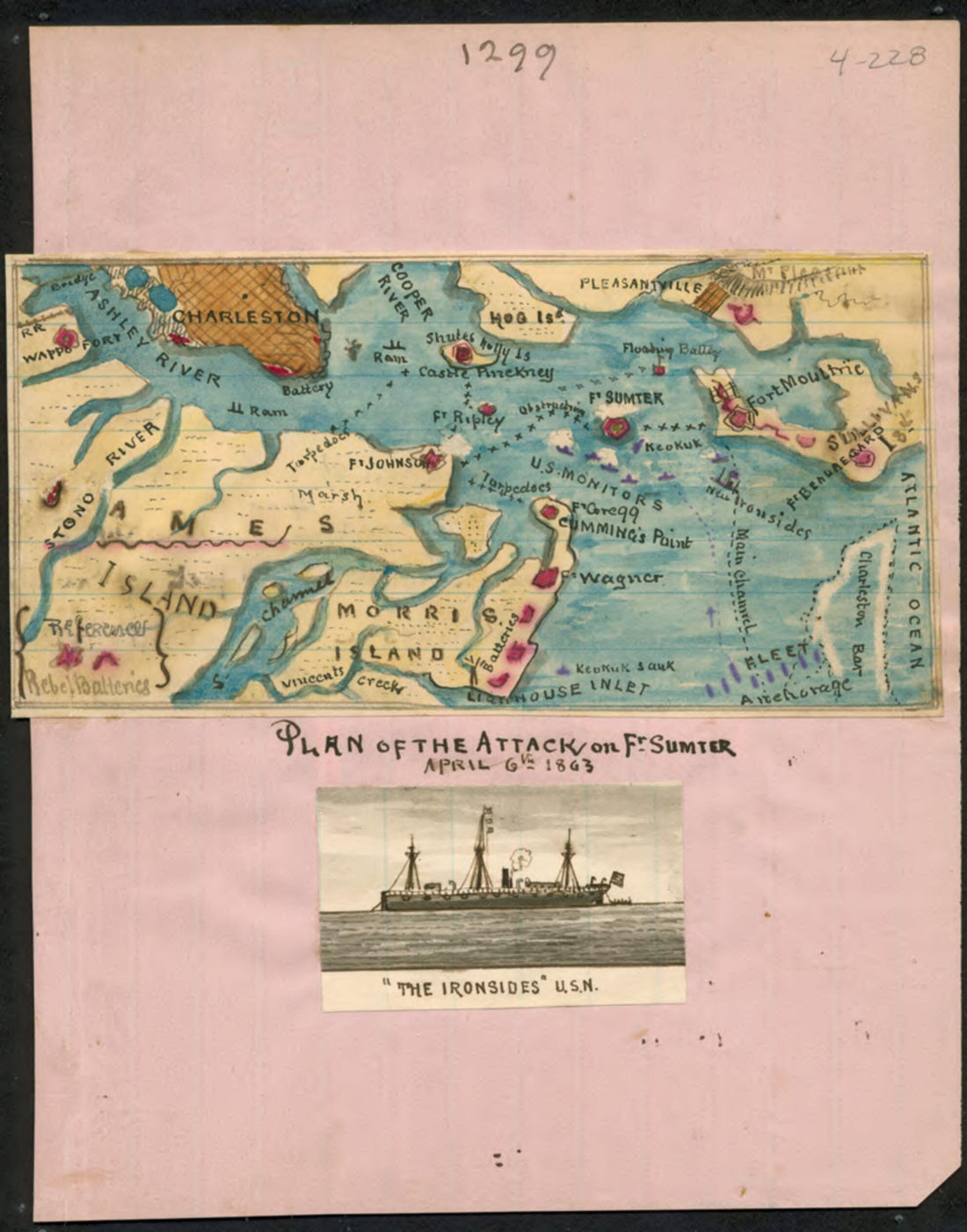 This old map of Plan of the Attack On Ft. Sumter, April 6th, 1863 from 04-06 was created by Robert Knox Sneden in 04-06