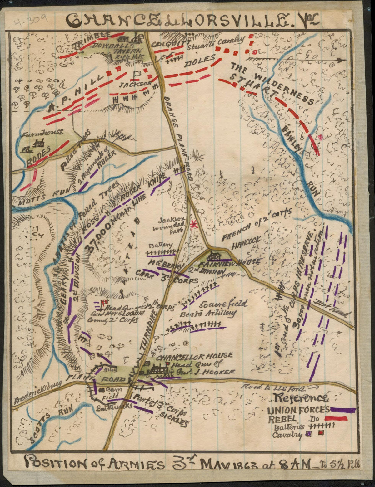 Chancellorsville, Va. Position of Armies 3rd May 1863 at 8 A.m. to 5 1/2 P.m 05-03 by Relic Map Company