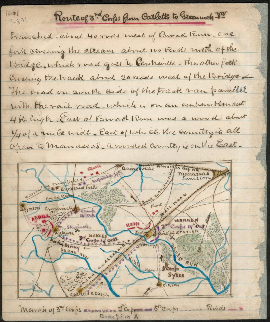 This old map of Route of 3rd Corps from Cattlet&