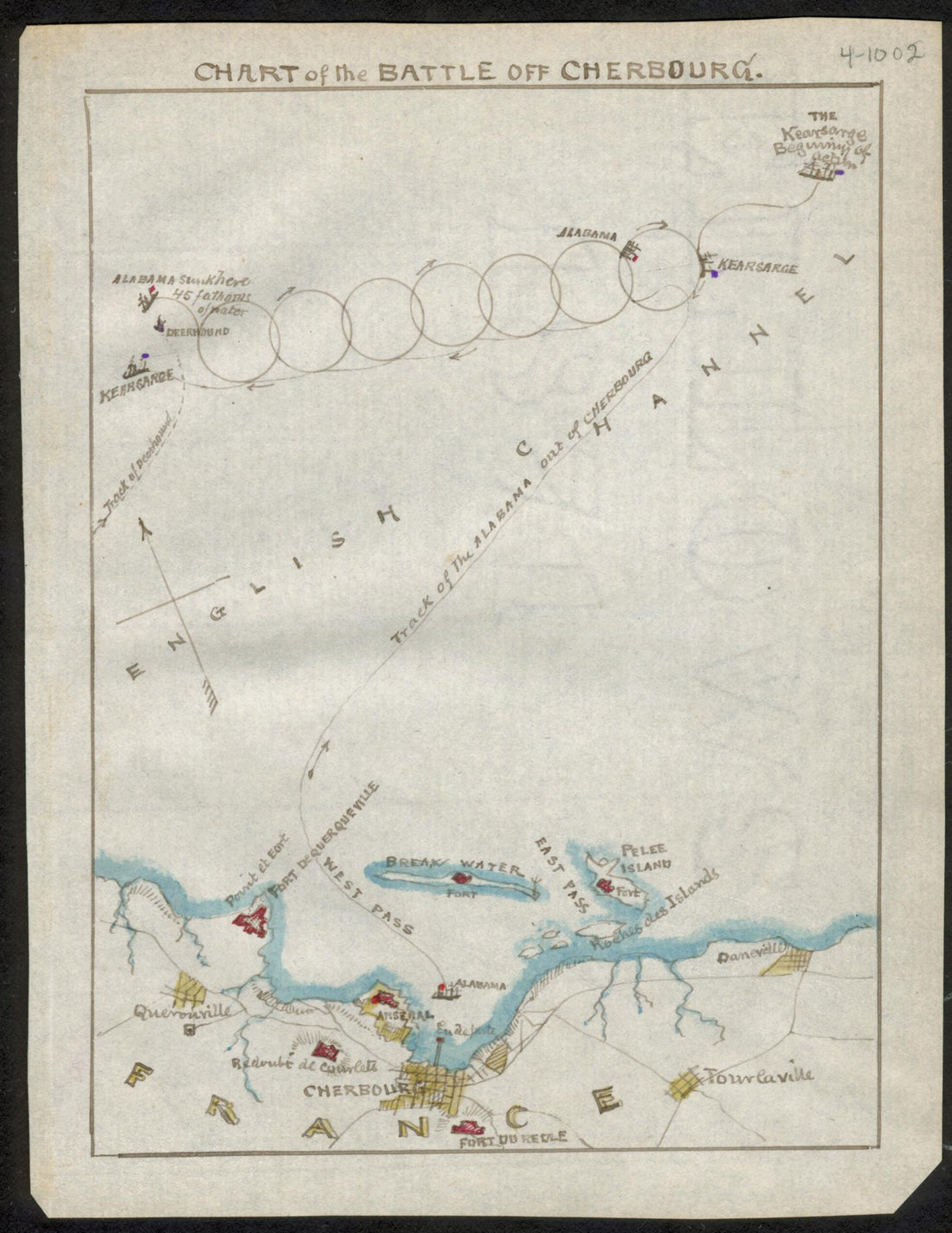 This old map of Chart of the Battle Off Cherbourg from 06-14 was created by Robert Knox Sneden in 06-14