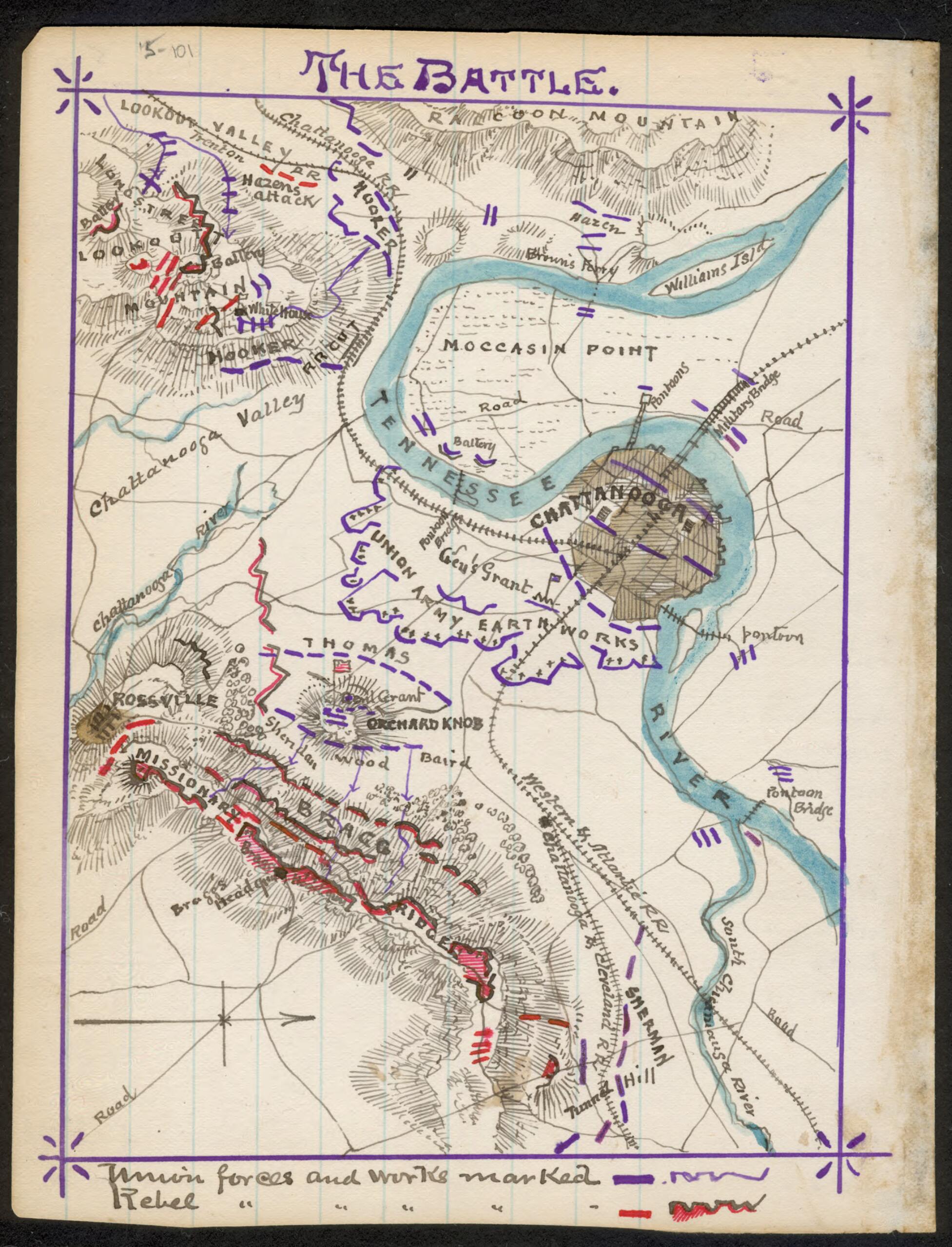 This old map of The Battle of Missionary Ridge, November 25, 1864 from 11-25 was created by Robert Knox Sneden in 11-25