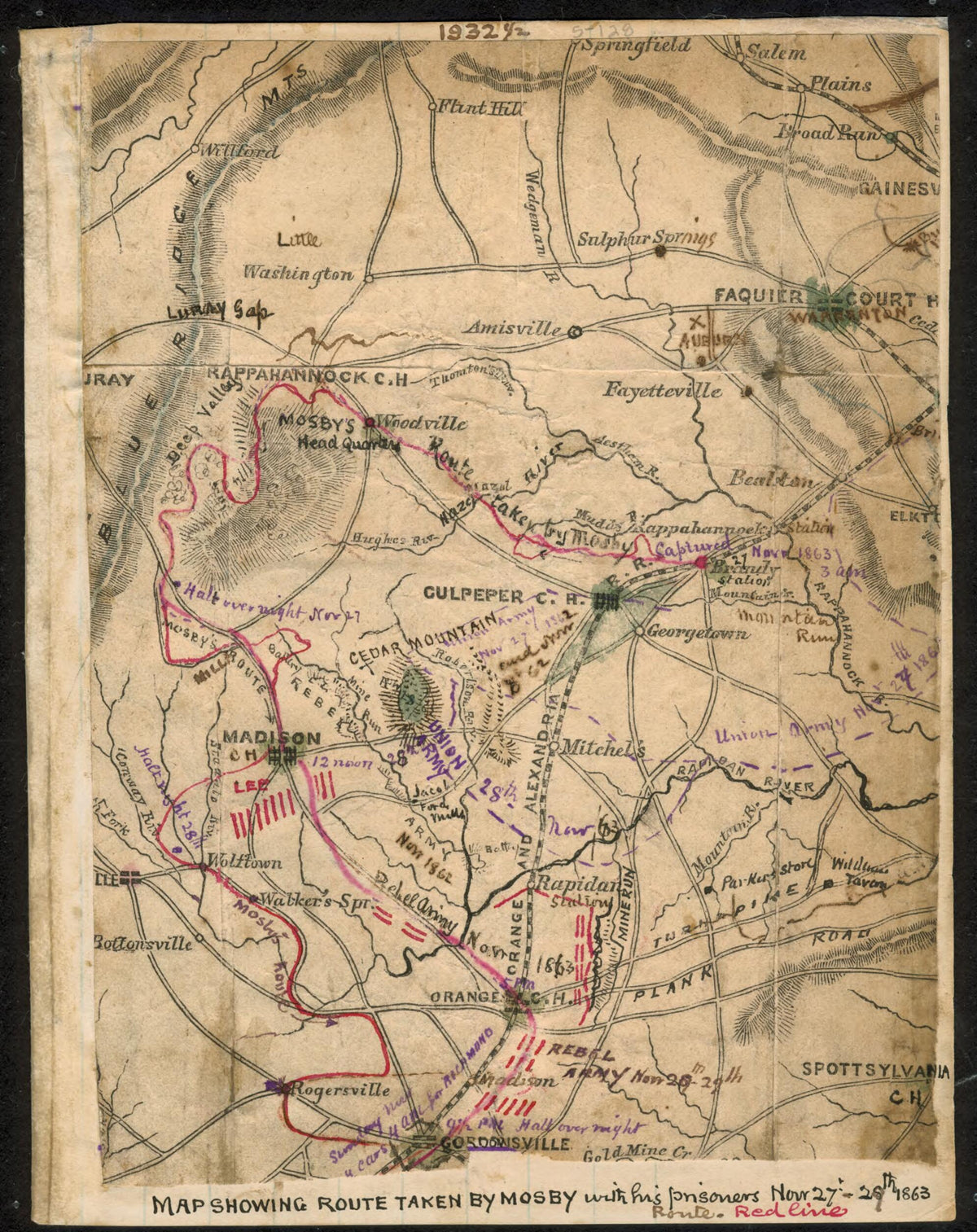 Culpeper County, Fauquier County, Rappahannock County, Virginia 1863 by Relic Map Company