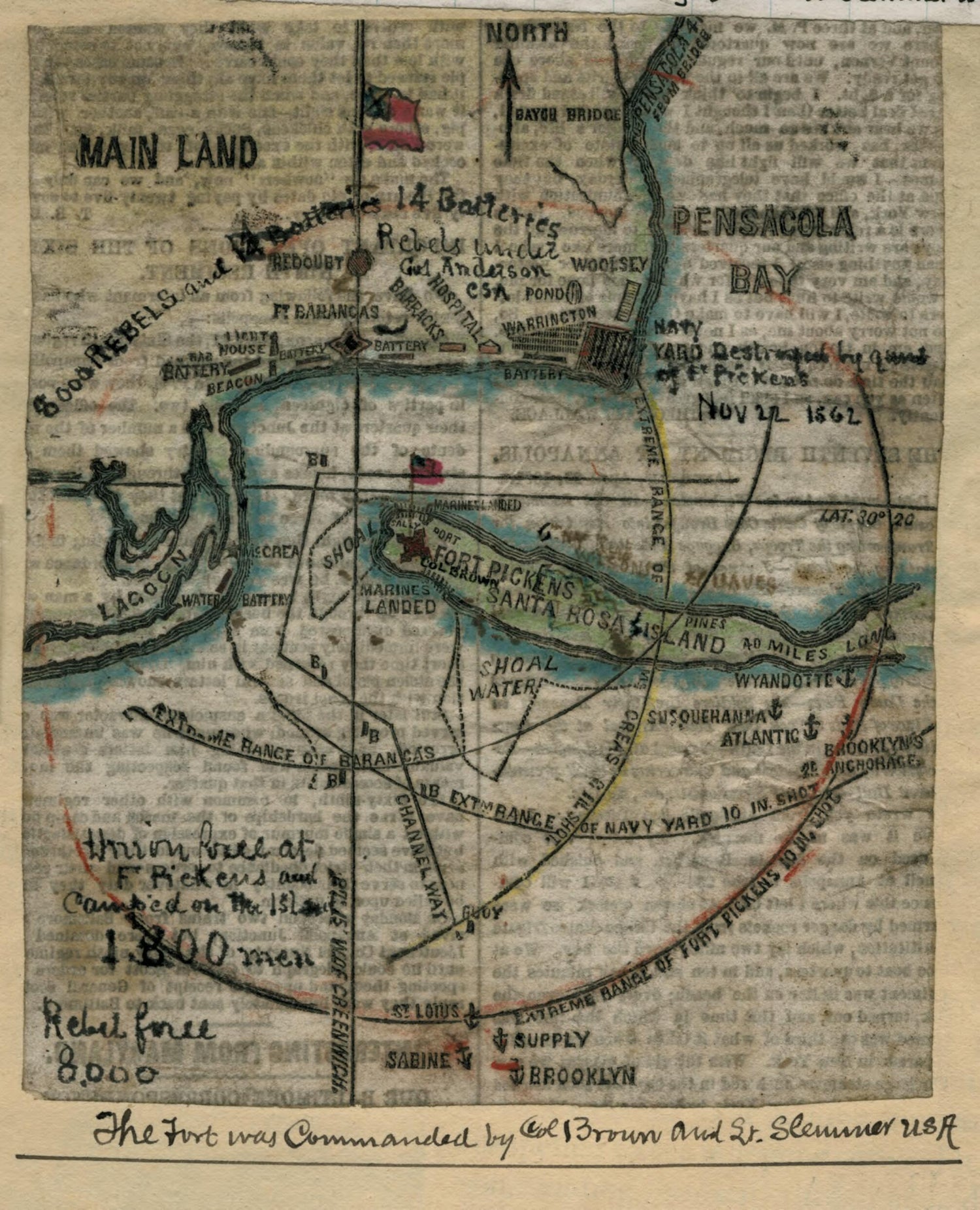 This old map of Fort Pickens, Florida from 11-22 was created by Robert Knox Sneden in 11-22