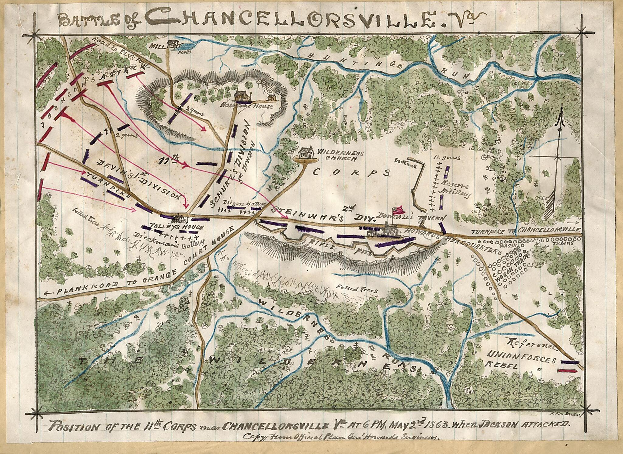 This old map of Battle of Chancellorsville, Va. : from 1863 was created by Robert Knox Sneden in 1863