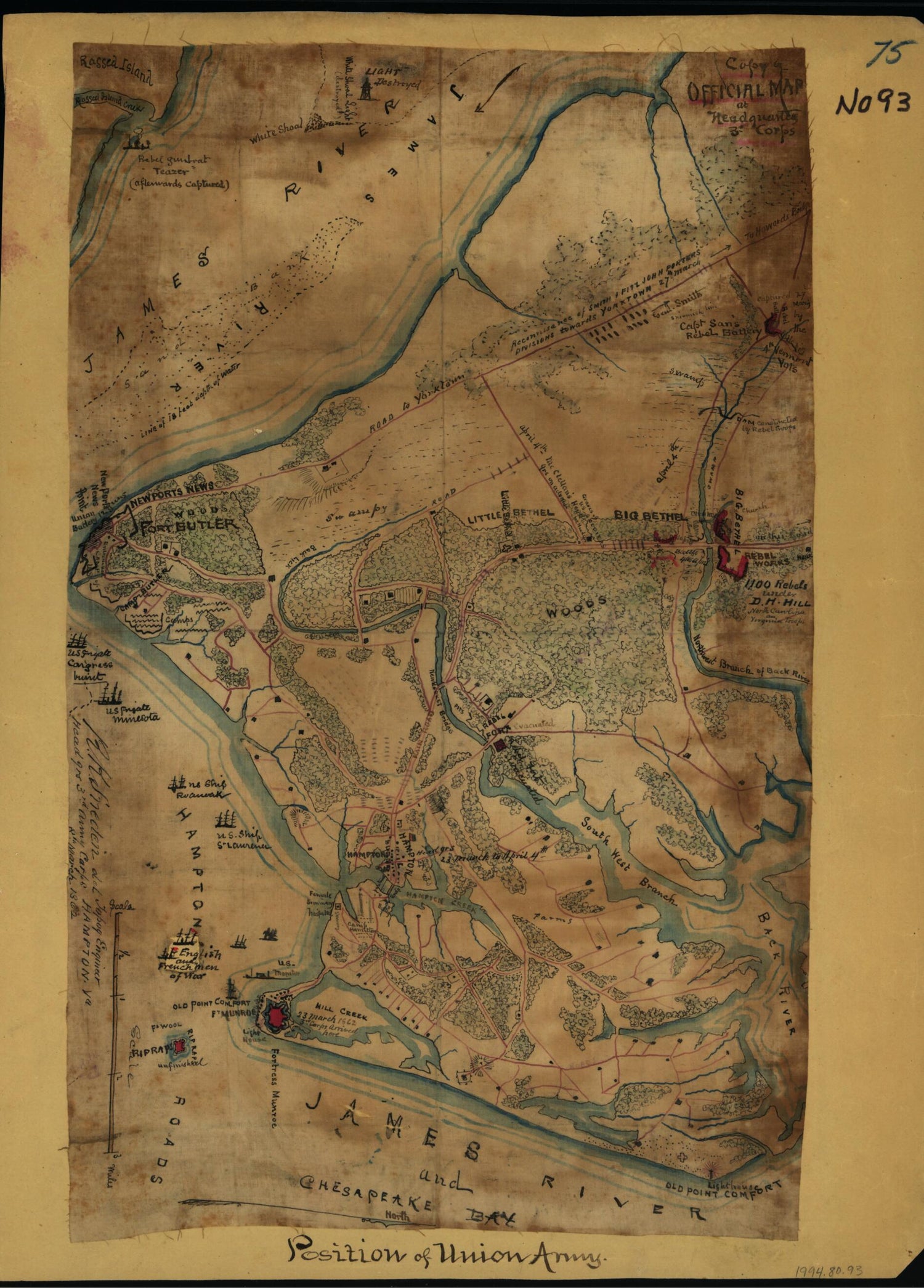 This old map of Position of Union Army from 03-08 was created by Robert Knox Sneden in 03-08