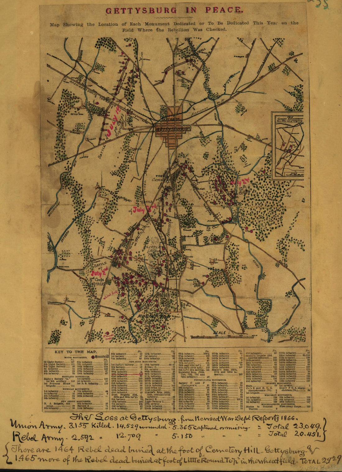 This old map of Gettysburg In Peace from 1863 was created by Robert Knox Sneden in 1863