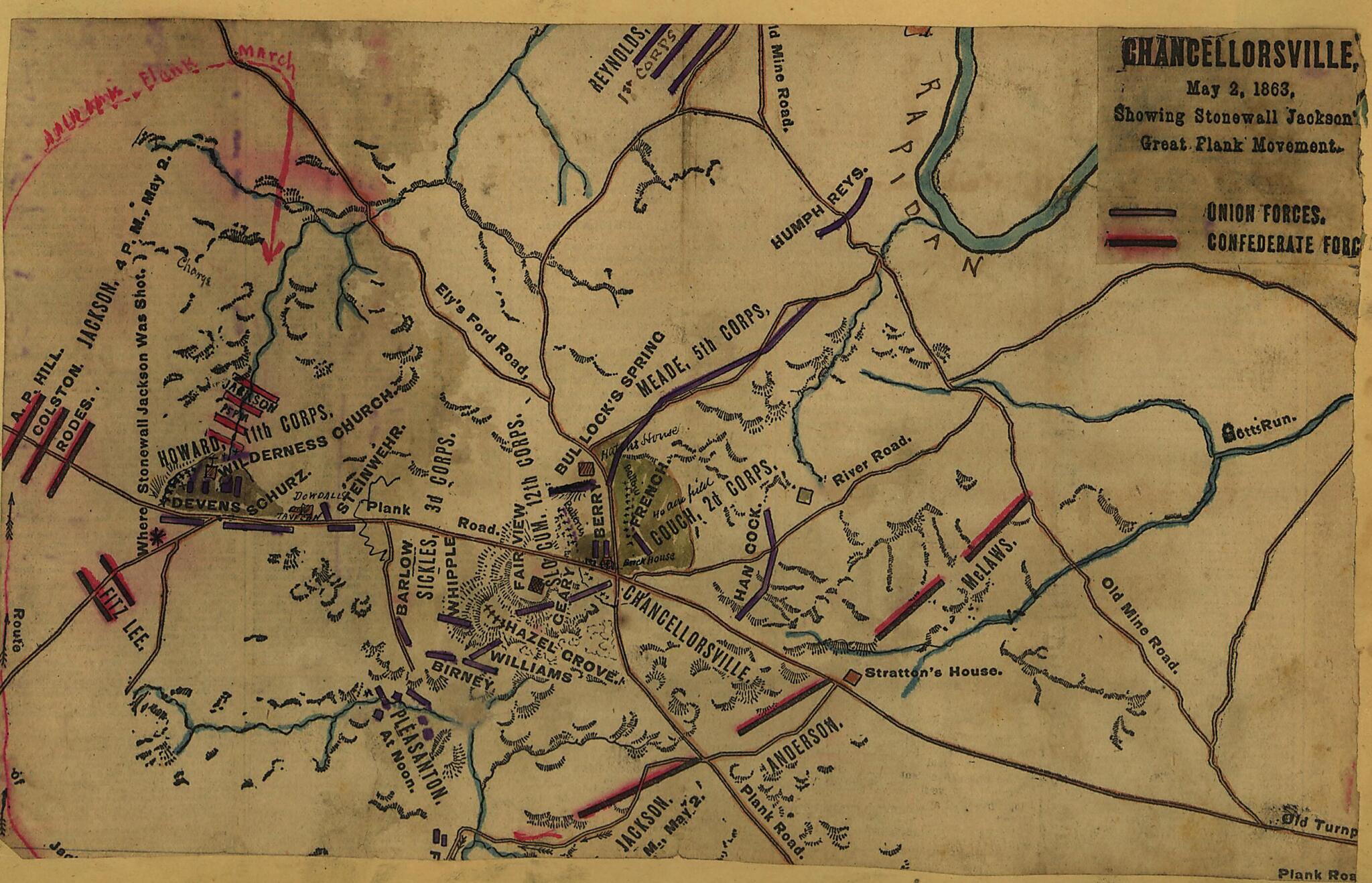 This old map of Chancellorsville, May 2, 1863, Showing Stonewall Jackson&