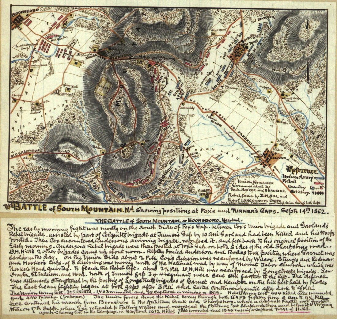 This old map of The Battle of South Mountain Md. Showing Positions at Fox&