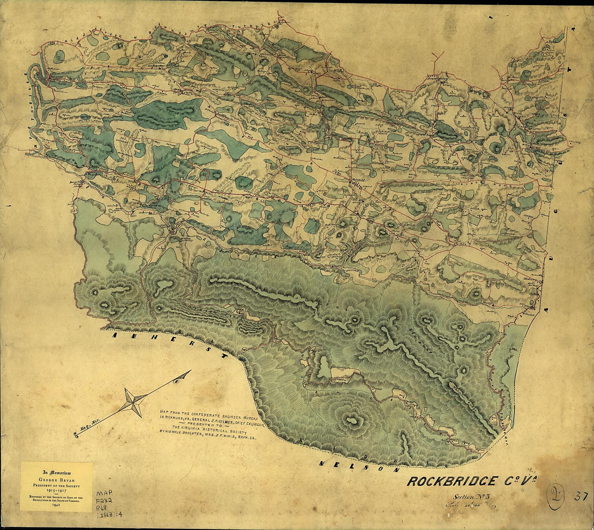 This old map of Rockbridge County, Va. Section No. 3. (Rockbridge County, Virginia.) from 1863 was created by  Confederate States of America. Army. Dept. Of Northern Virginia. Chief Engineer&