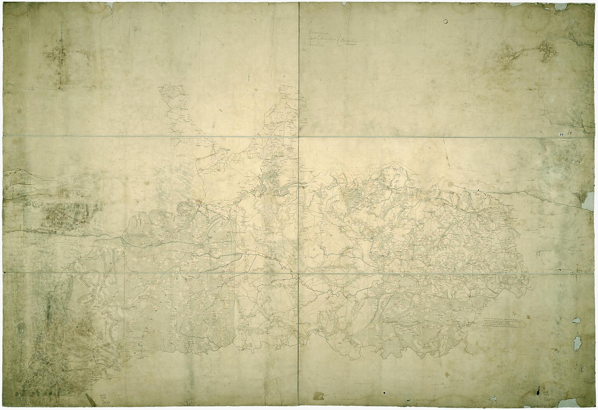 This old map of Map of the Counties of Caroline, Essex, Orange and Spotsylvania, and Parts of the Counties of Hanover, King and Queen, King George, King William, and Stafford, Va. from 1863 was created by  Confederate States of America. Army. Dept. Of No