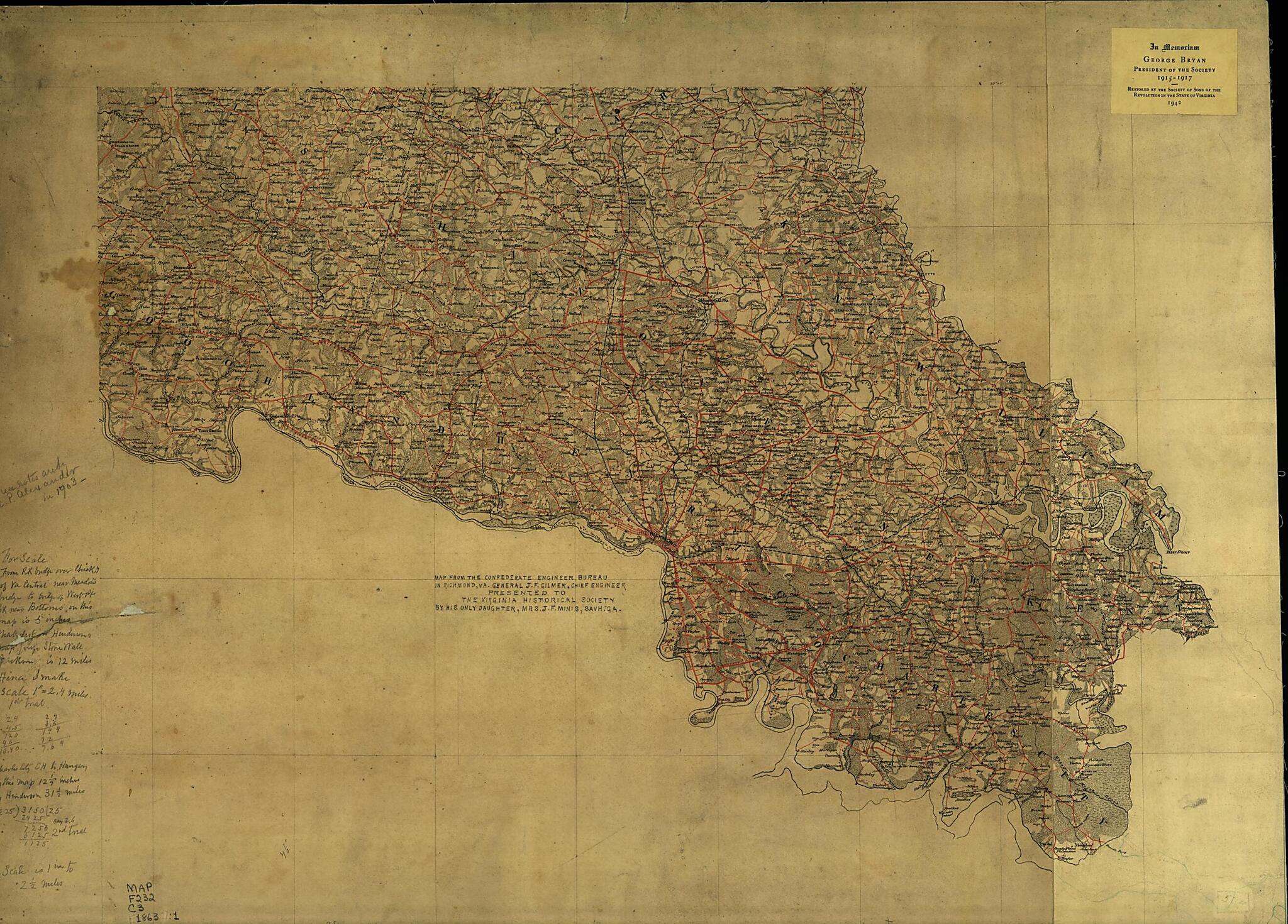 This old map of Map of the Counties of Charles City, Goochland, Hanover, Henrico, King William, New Kent, and Part of the Counties of Caroline and Louisa, Virginia from 1864 was created by Edward Porter Alexander,  Confederate States of America. Army. De