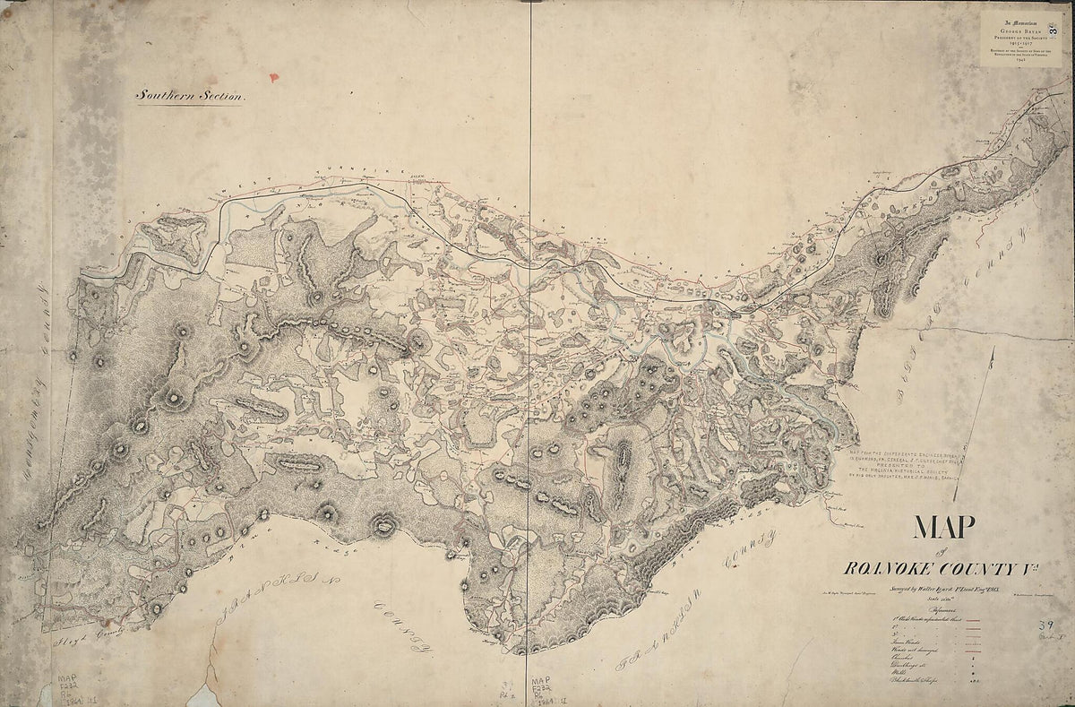 Map of Roanoke County Va. : Southern Section (Map of Roanoke County, Virginia, Southern Section.) 1864 by Relic Map Company
