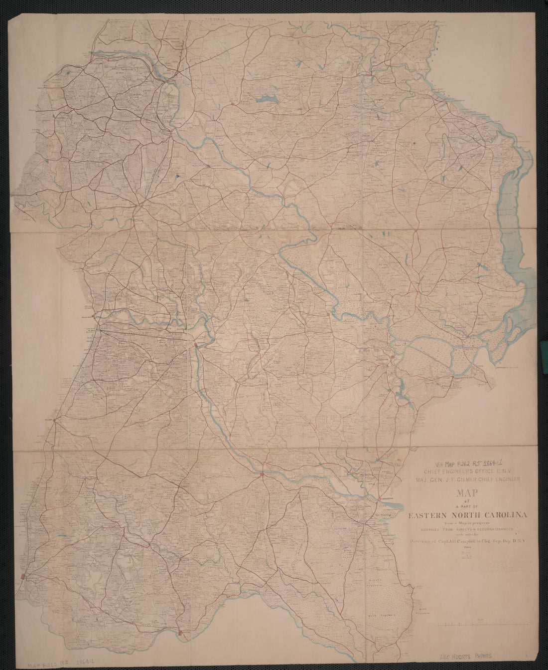 This old map of Map of a Part of Eastern North Carolina from a Map In Progress from 1864 was created by Albert H. (Albert Henry) Campbell,  Confederate States of America. Army. Dept. Of Northern Virginia. Chief Engineer&