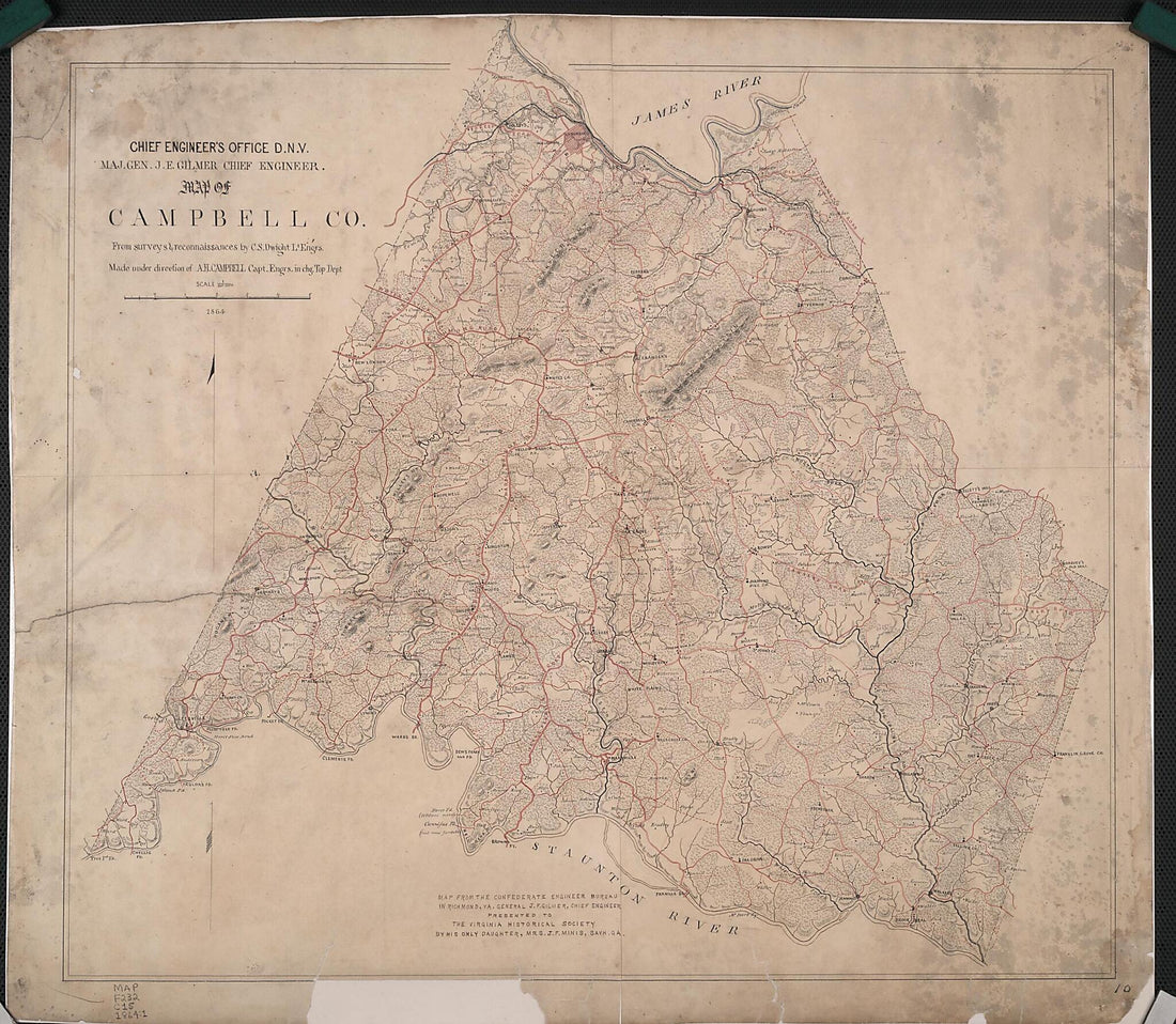 This old map of Map of Campbell Co from 1864 was created by Albert H. (Albert Henry) Campbell,  Confederate States of America. Army. Dept. Of Northern Virginia. Chief Engineer&