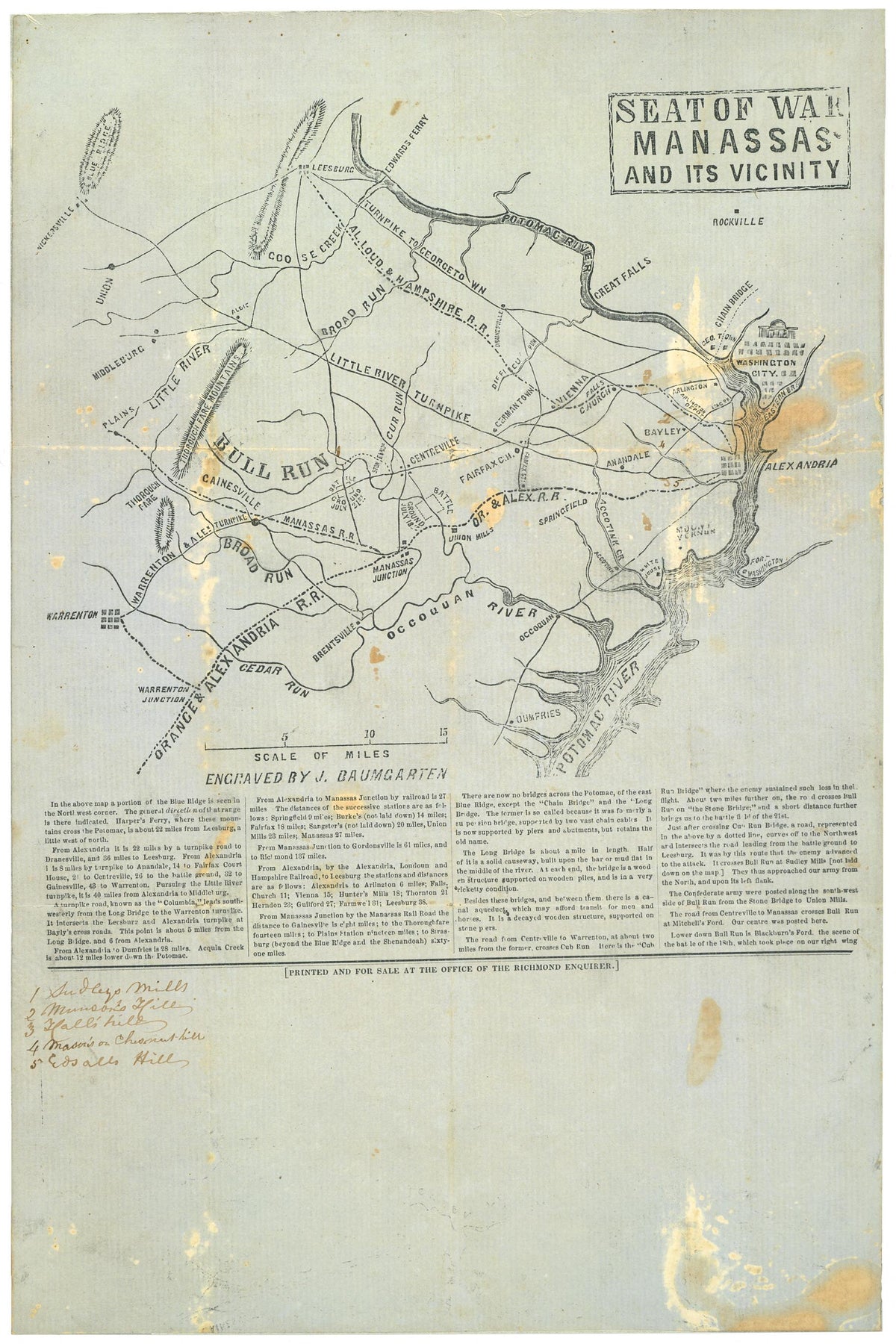 Seat of War, Manassas and Its Vicinity 1861 by Relic Map Company
