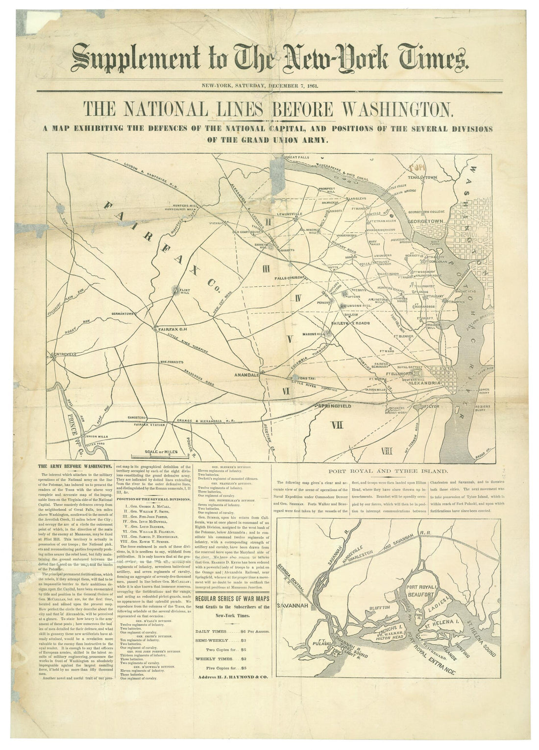 This old map of York Times : New York, Saturday, December 7, from 1861. (Map Exhibiting the Defences of the National Capital and Positions of the Several Divisions of the Grand Union Army) was created by  in 1861