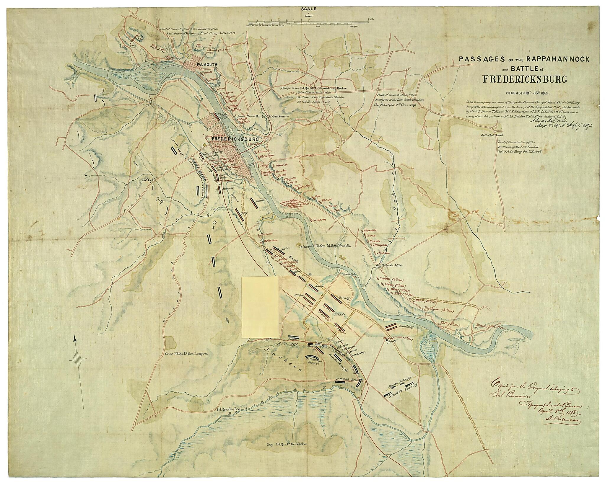 This old map of Passages of the Rappahannock and Battle of Fredericksburg, December 10th to 16th, 1862 : Copied from the Original Belonging to Gen&