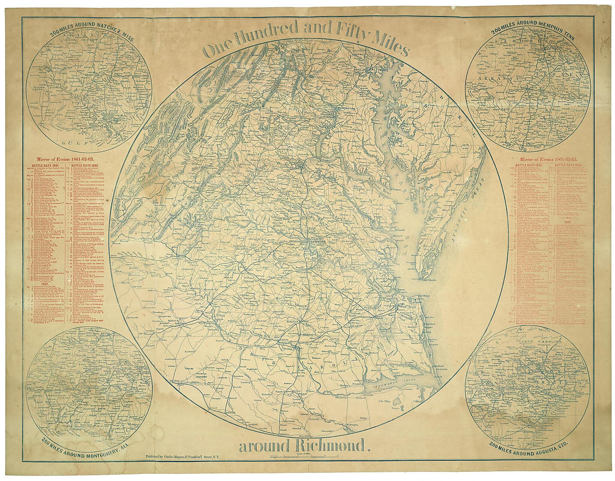One Hundred and Fifty Miles Around Richmond 1863 by Relic Map Company