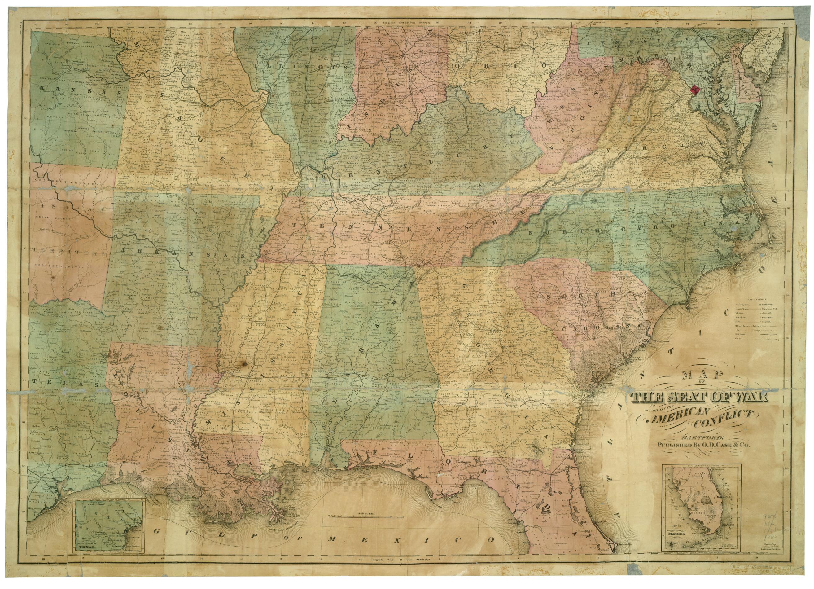 This old map of Map of the Seat of War : to Accompany the American Conflict from 1868 was created by  O.D. Case &amp; Company, Oliver J. Stuart in 1868