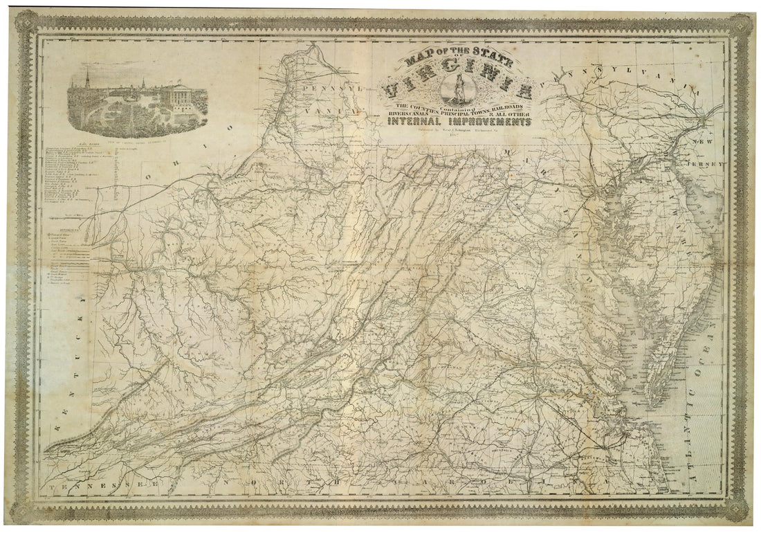 This old map of Map of the State of Virginia : Containing the Counties, Principal Towns, Railroads, Rivers, Canals &amp; All Other Internal Improvements. (Map of Virginia) from 1865 was created by  West &amp; Johnston in 1865