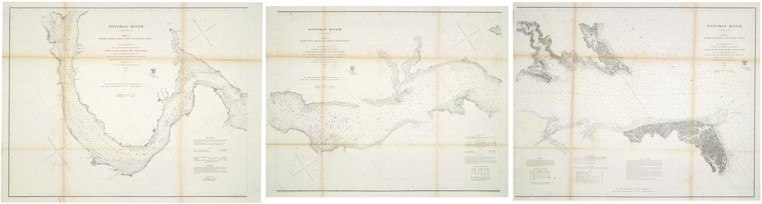 This old map of Potomac River (in Four Sheets) from 1862 was created by A. D. (Alexander Dallas) Bache,  United States Coast Survey in 1862