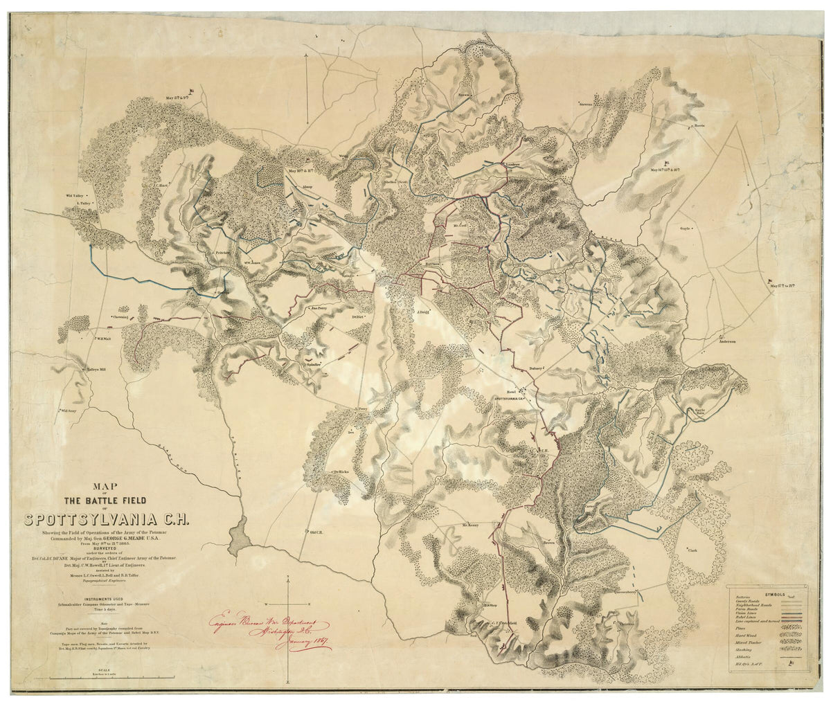Map of the Battle Field of Spottsylvania C.H. : Showing the Field of Operations of the Army of the Potomac Commanded by Maj. Gen. George G. Meade U.S.A., from May 8th to 21st, 1865 i.e. 1864 (Battle Field of Spottsylvania C.H.) by Relic Map Company