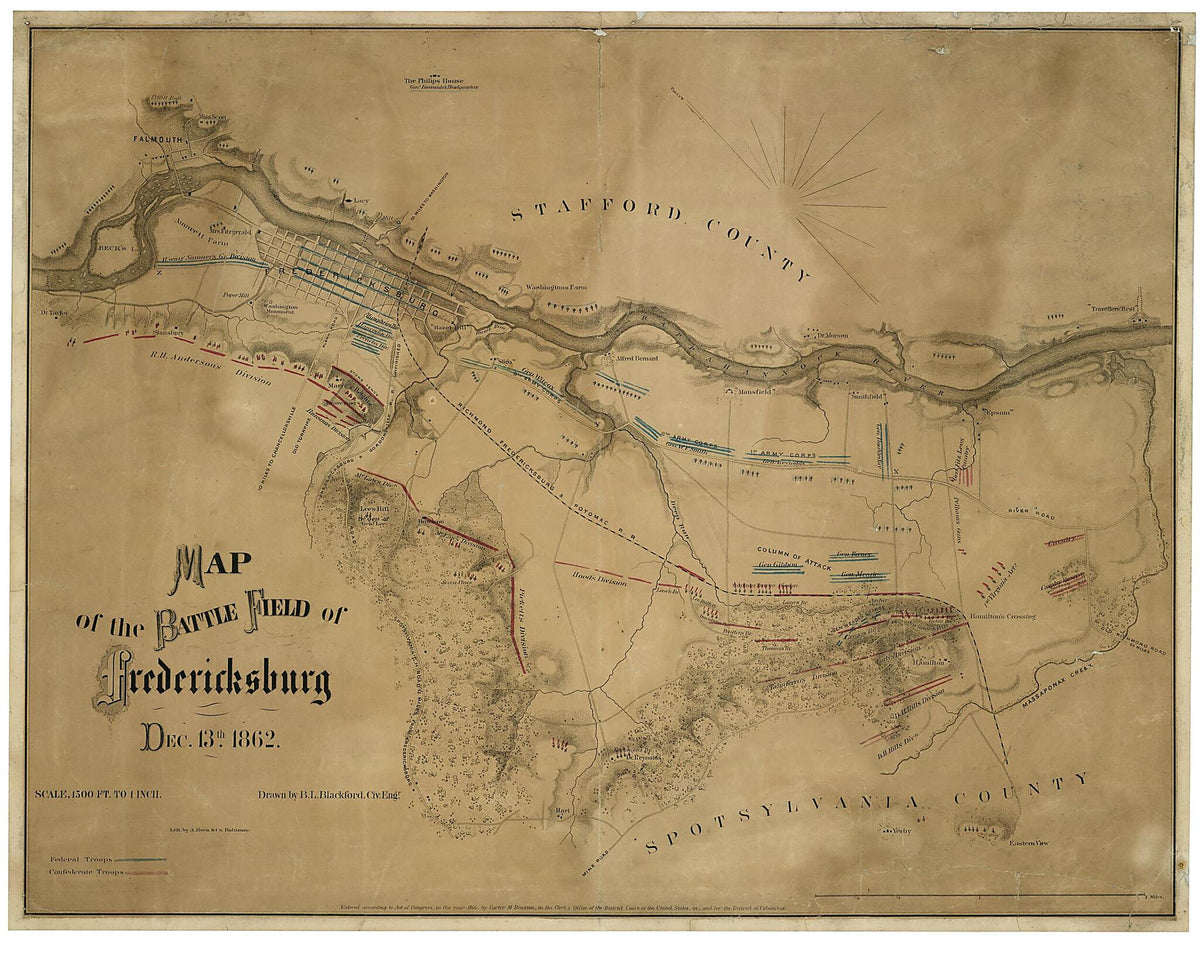 Map of the Battle Field of Fredericksburg, Dec. 13, 1862 (Map of the Battlefield of Fredericksburg, Dec. 13, 1862) 1866 by Relic Map Company