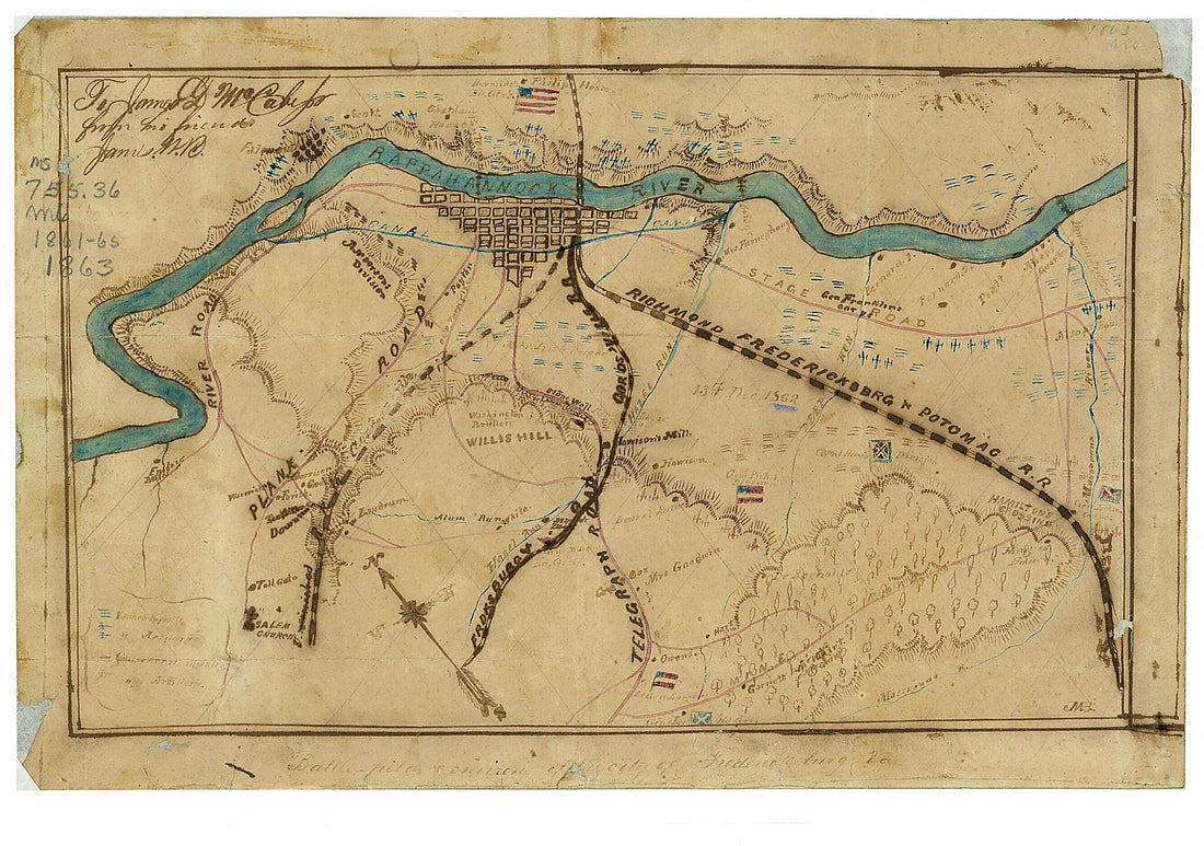 This old map of Field &amp; Environs of the City of Fredericksburg. (Battlefield and Environs of the City of Fredericksburg) from 1863 was created by  in 1863