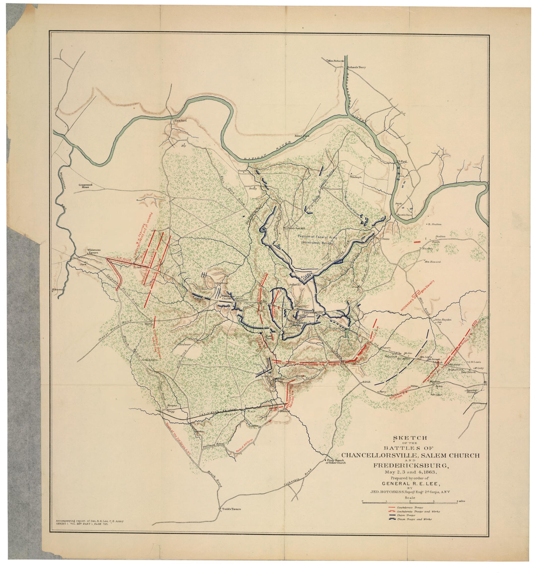 This old map of Sketch of the Battles of Chancellorsville, Salem Church, and Fredericksburg, May 2, 3, and 4, 1863 from 1891 was created by Jedediah Hotchkiss in 1891