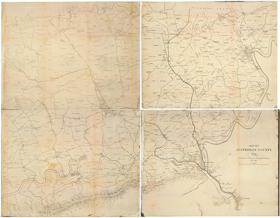 This old map of Map of Jefferson County, Va. Photographed for the Bureau of Topographical Engineers Oct., from 1862 was created by Samuel Howell Brown,  United States. Topographical Bureau in 1862